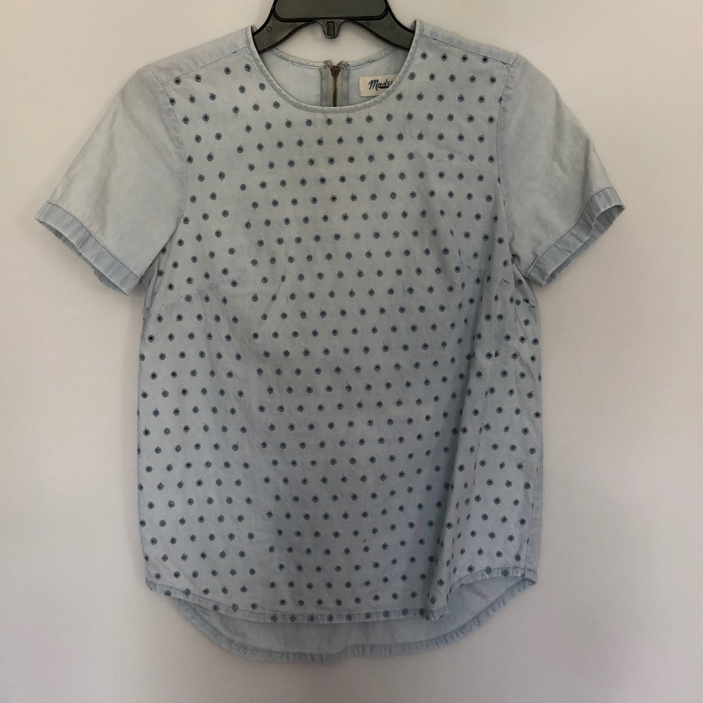 Madewell Light Wash Denim Short-sleeve Eyelet Top
